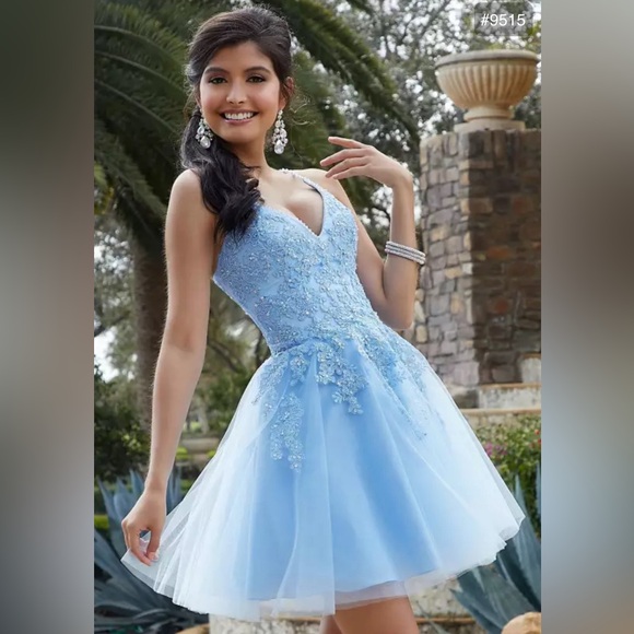 MORILEE BLUE FLORAL TULLE DRESS (4) - Picture 1 of 6